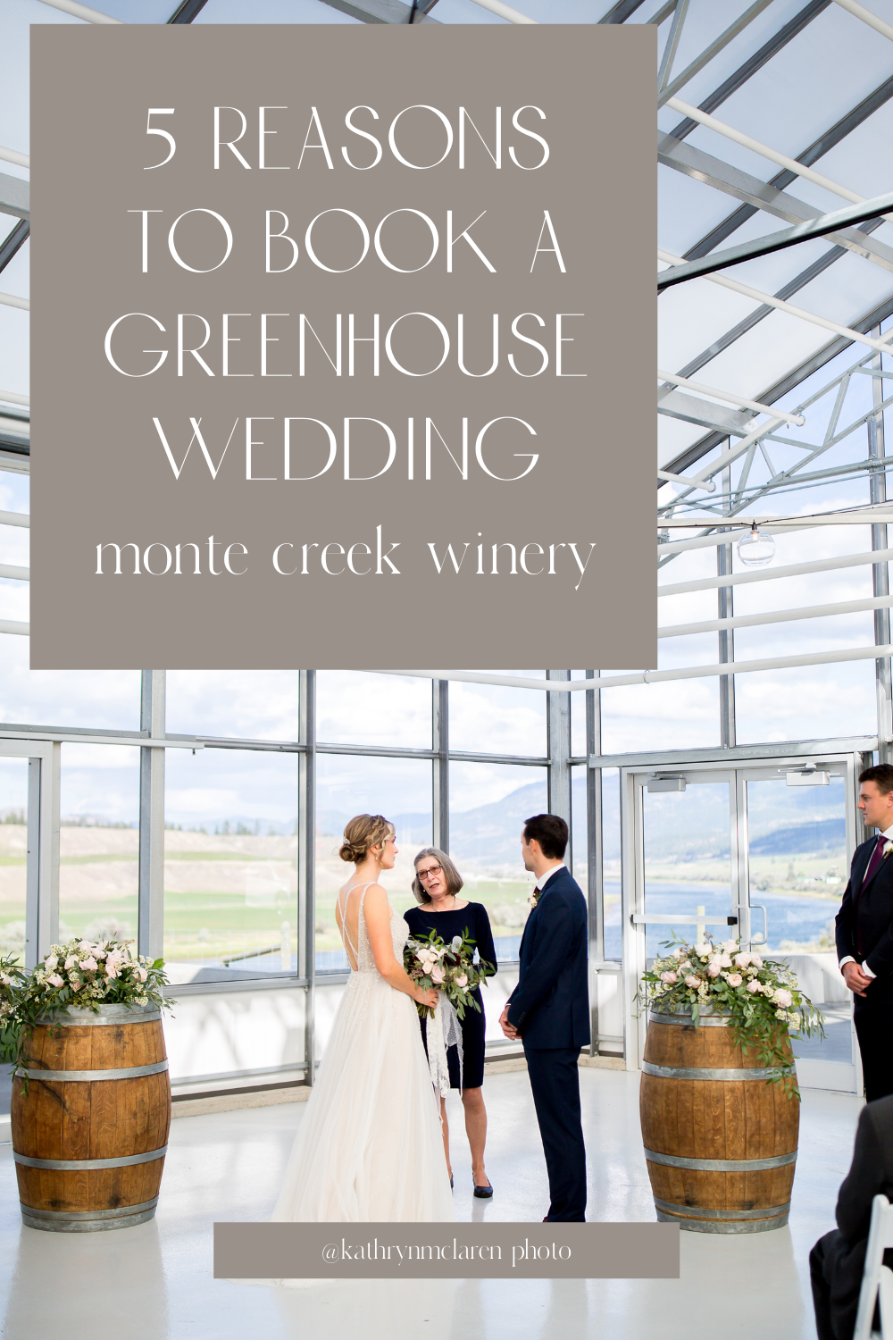 Almost-married couple exchanges vows at the Monte Creek Winery Greenhouse during their wedding ceremony